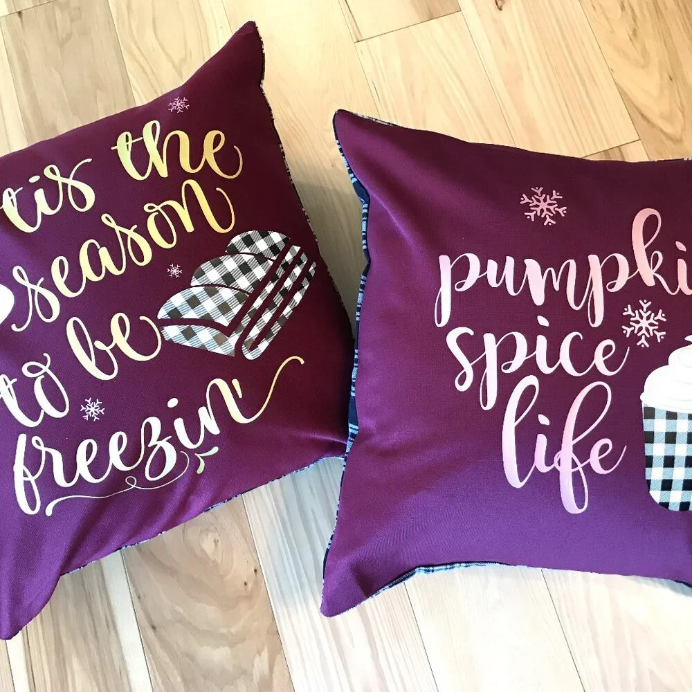 Autumn Winter Pillow Cover, Pumpkin Spice Life Graphic Applique 18 x 18